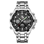 GOLDENHOUR Luxury Brand Waterproof Military Sport Watches Men Silver Steel Digital Quartz Analog Watch Clock Relogios Masculinos