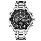 GOLDENHOUR Luxury Brand Waterproof Military Sport Watches Men Silver Steel Digital Quartz Analog Watch Clock Relogios Masculinos